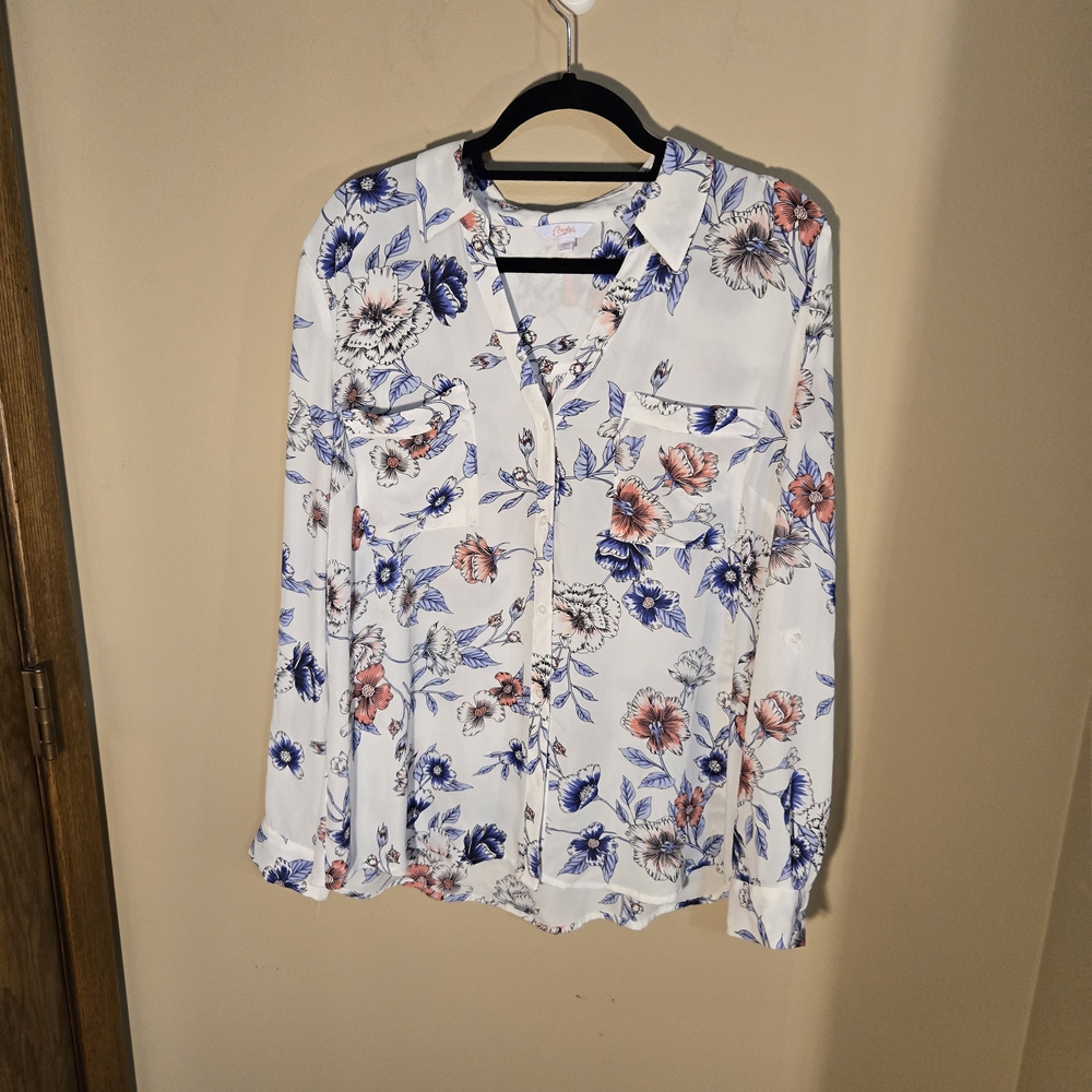 Candie's Floral Blouse - White with Blue and Pink